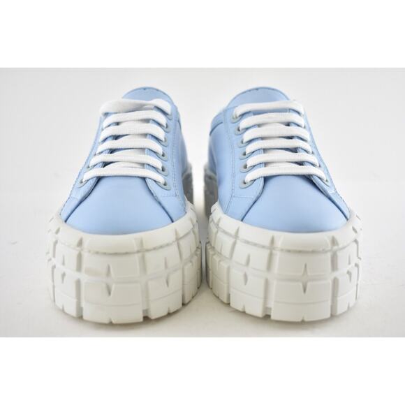 Prada Cielo Blue Nylon White Platform Lug Sole Flat Low Top Trainer Sneaker 37 - Picture 5 of 12